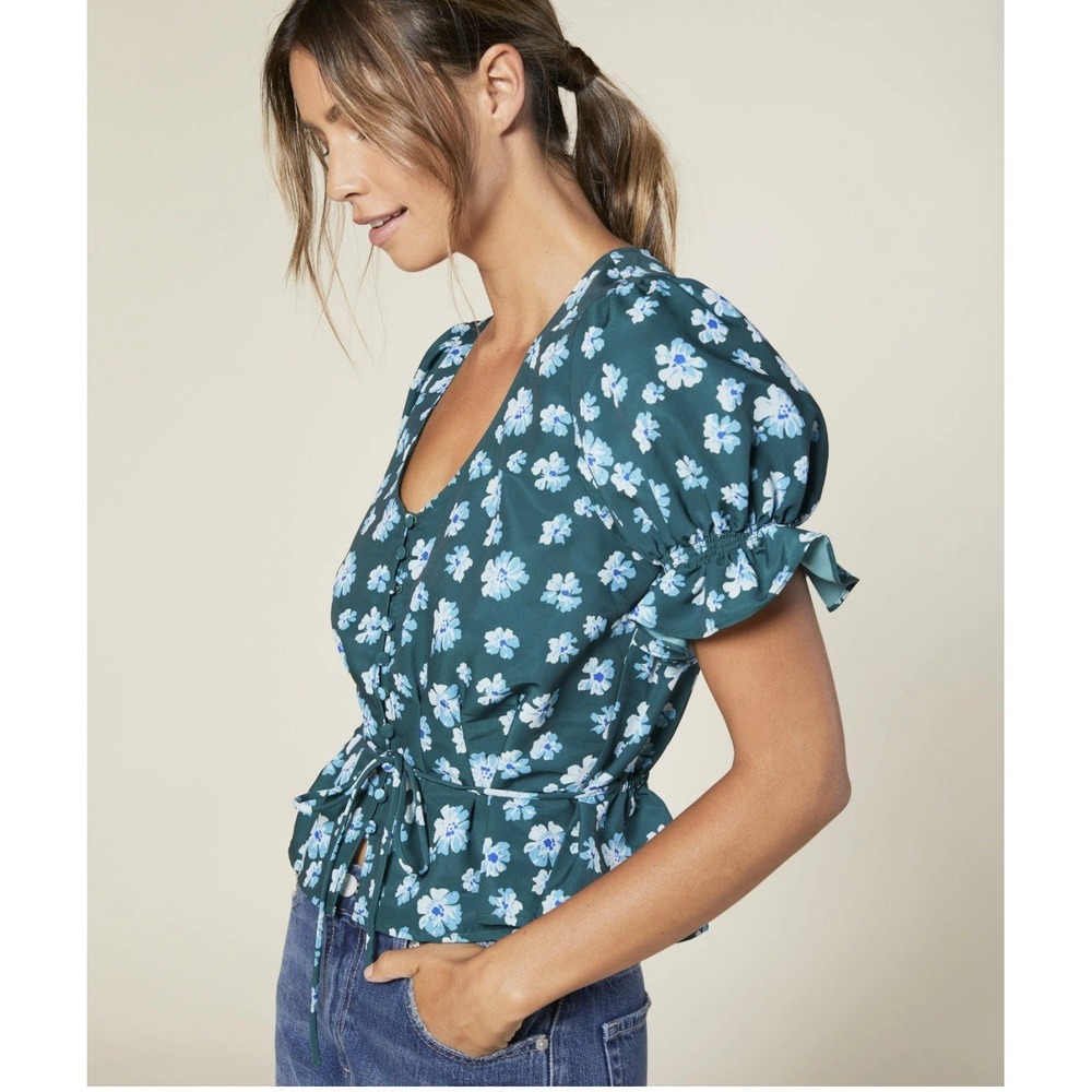 NWT OuterKnown Astral Blouse Women's XS Floral Puff Sleeve 138.00